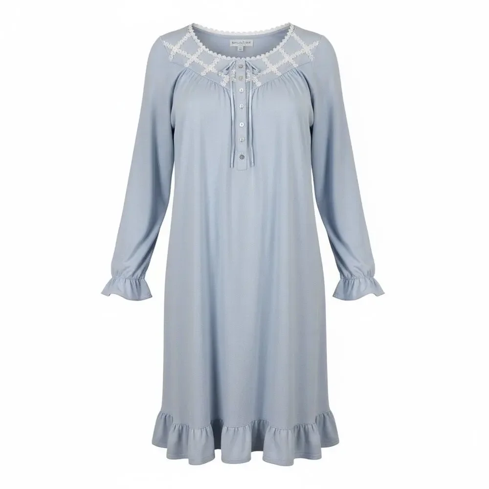 Eileen West Night Gown Pajama Womens Medium Long Sleeve Sweater‎ Knit Light Blue